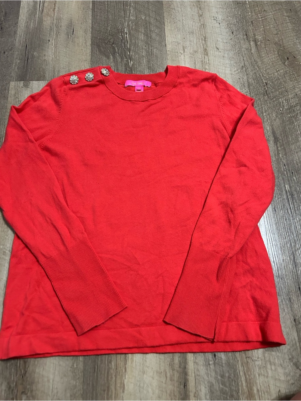 Lilly Pulitzer Red Crewneck Sweater with Decorative Shoulder Buttons
